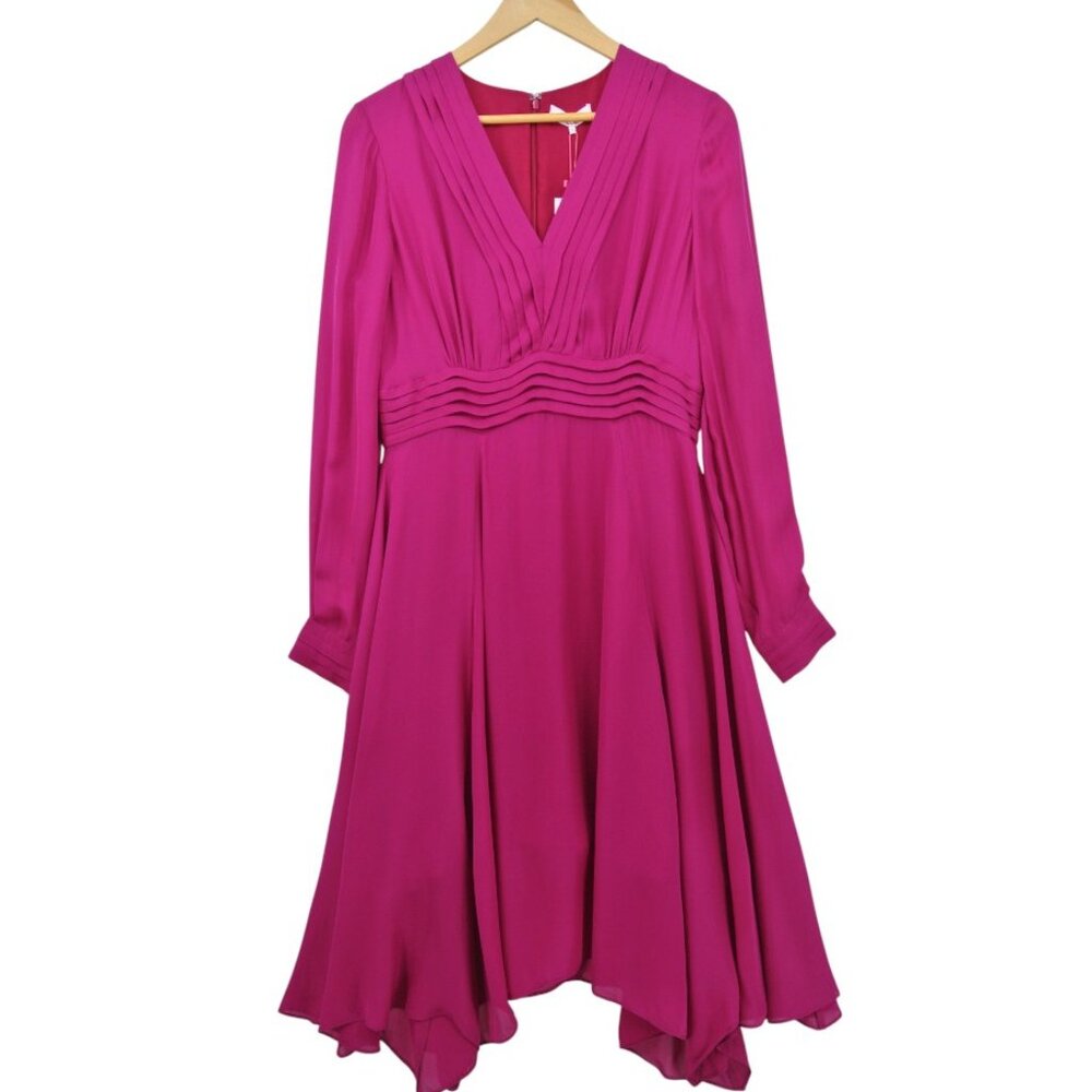 Parker Pink Silk Blend Long‎ Sleeve Cocktail Dress 4